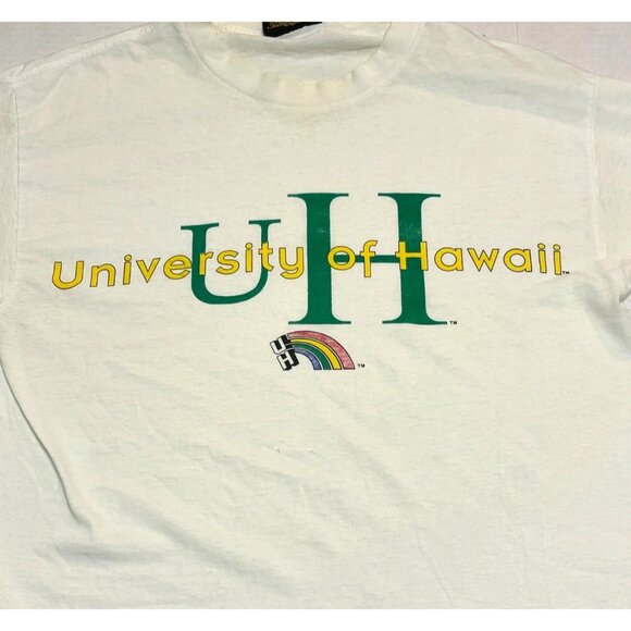 University Of Hawaii UH Vintage T Shirt Large Pure Magic Distressed Hole Rainbow - Picture 2 of 8
